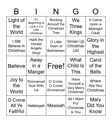 Christmas Song Bingo Card