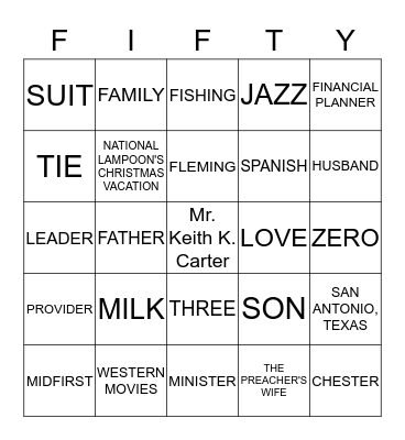 Mr. Keith K. Carter Bingo Card