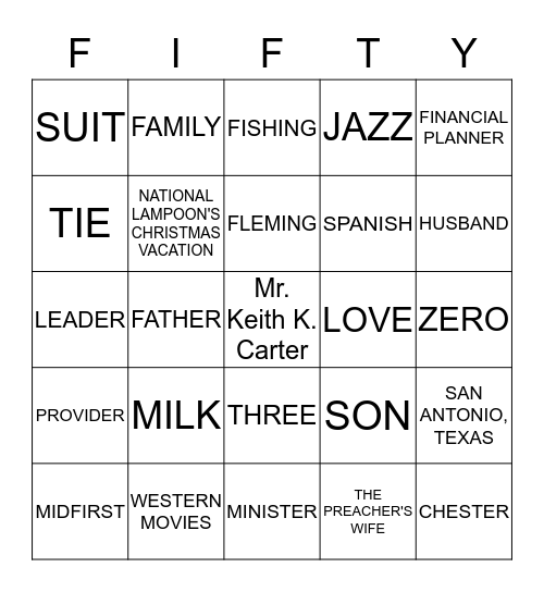 Mr. Keith K. Carter Bingo Card