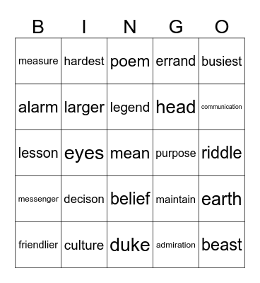 Untitled Bingo Card