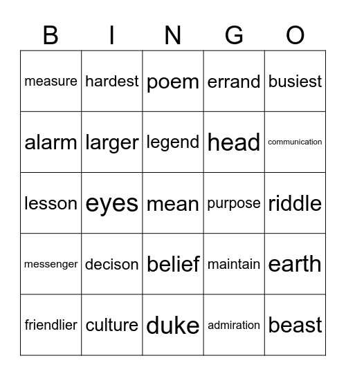 Untitled Bingo Card