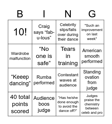 Strictly Bingo Card
