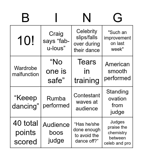 Strictly Bingo Card