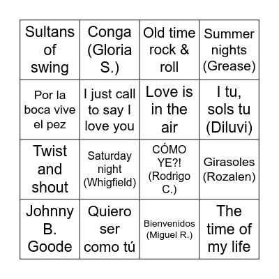 BINGO MUSICAL Bingo Card