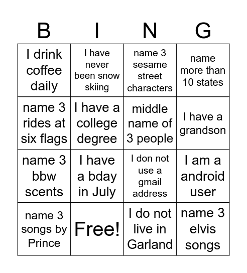 Find the Person that Bingo Card