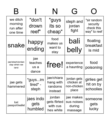 Bali 2023 Bingo Card