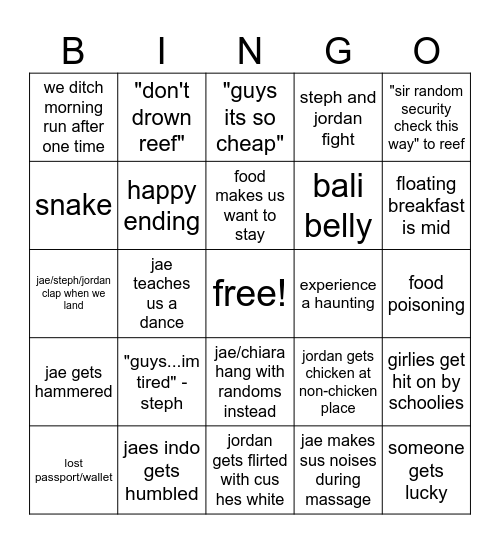 Bali 2023 Bingo Card