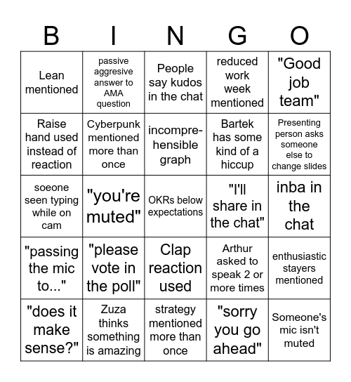 B I N G O G Bingo Card