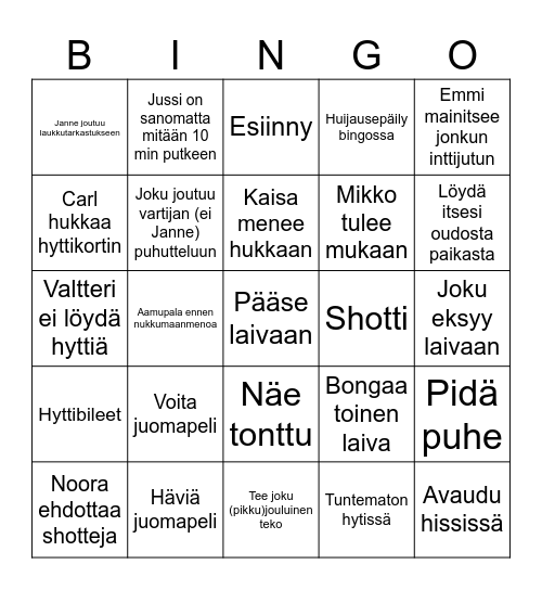 PääsiäisSeikkailijoiden Pikkujouluristeily- Bingo Card