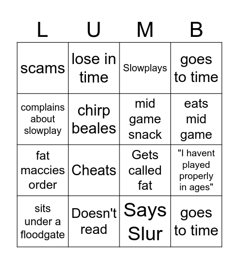 Callum Bingo Card