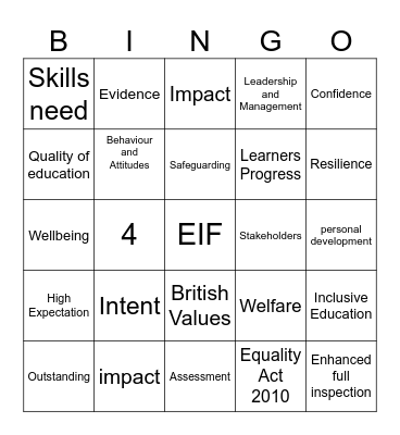 Ofsted Bingo Card