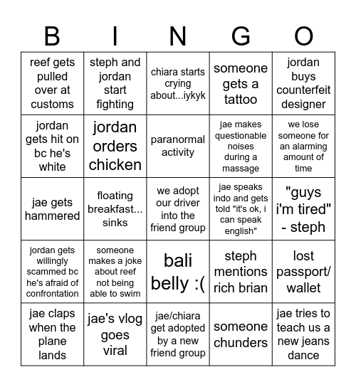 bali besties bingo Card