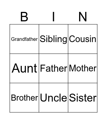 Family Bingo Card