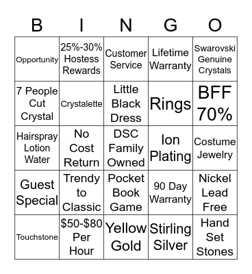 BLINGO BINGO Card
