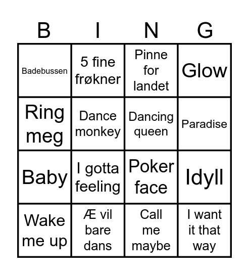 MUSIKKBINGO Card