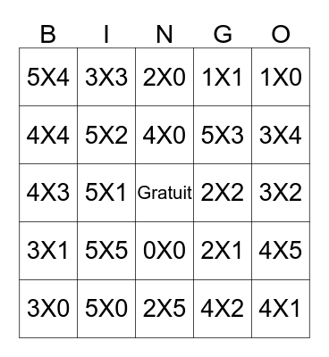 Multiplication Bingo Card