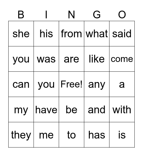 Red Word Bingo Card