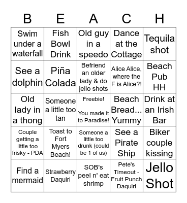Fort Myers Beach Bingo Card
