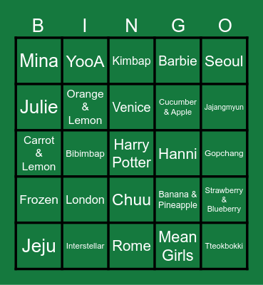MIRURUN'S BINGO Card