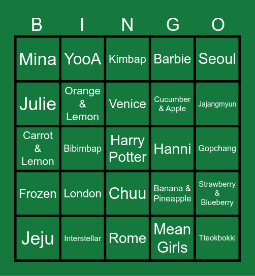 MIRURUN'S BINGO Card