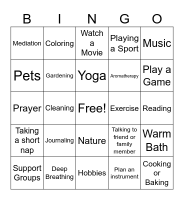 Coping Skills BINGO Card