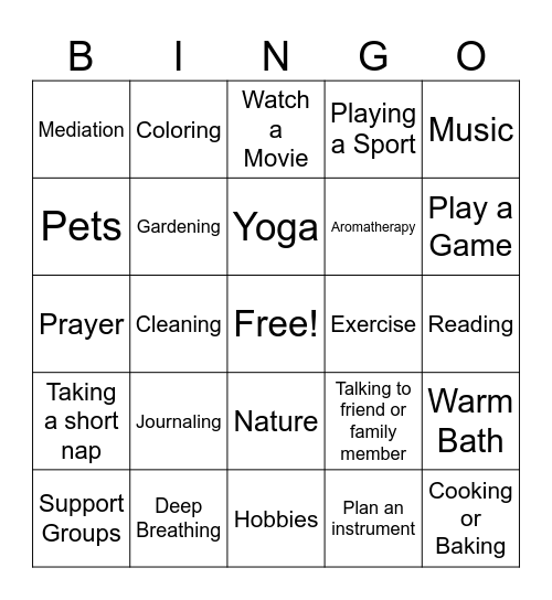 Coping Skills BINGO Card