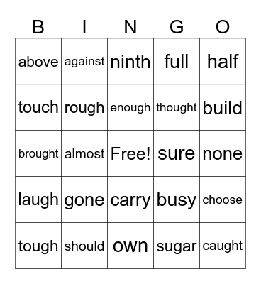Sight Words 6 Bingo Card