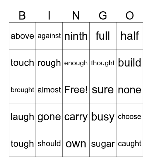 Sight Words 6 Bingo Card