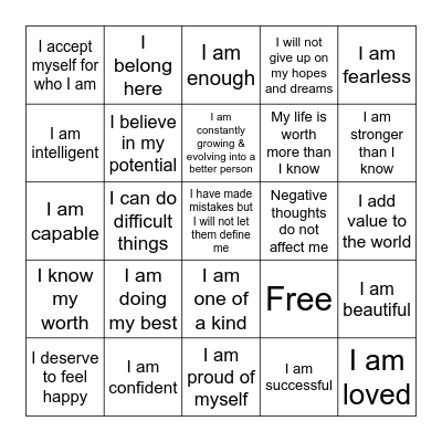 Self Love Bingo Card