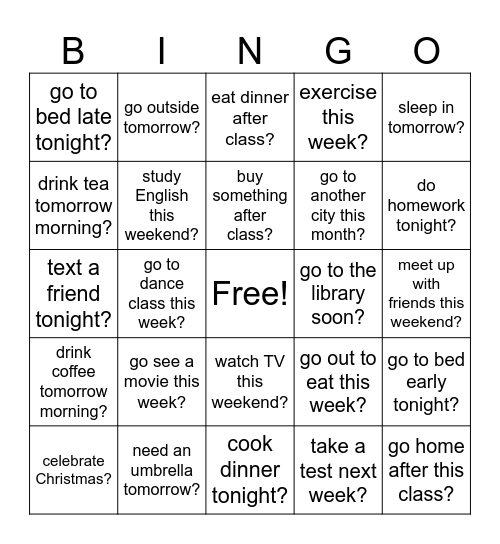 Are you going to... Bingo Card