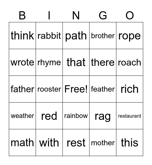 r and th bingo Card