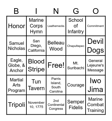 USMC Birthday Bingo!! Bingo Card