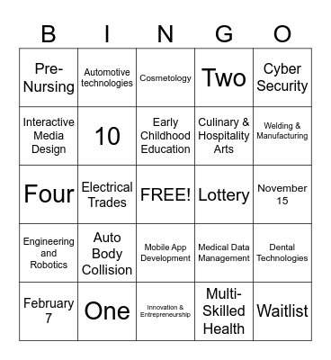 Career Academy Bingo Card