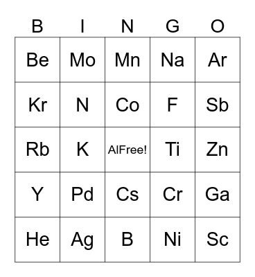 PTable Elements 1-56 Bingo Card