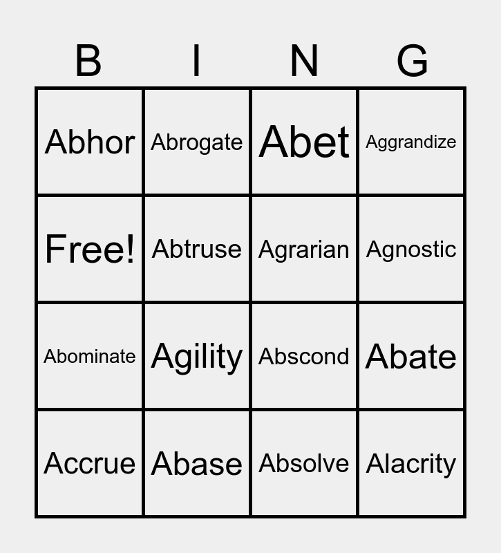 AP Lang Vocabulary Bingo Card