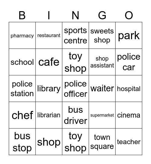 places in my town Bingo Card