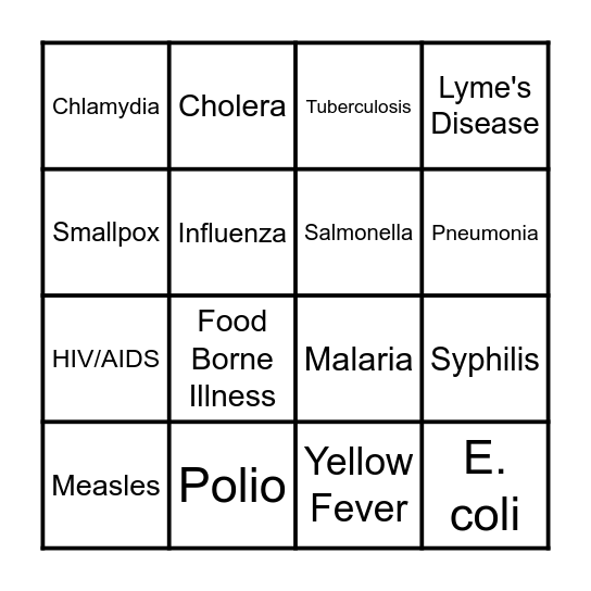 Communicable Disease Bingo Card