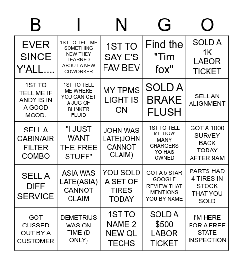Untitled Bingo Card