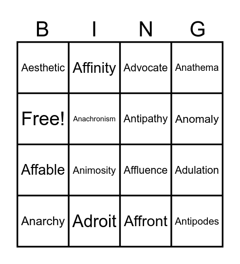 AP Lang Vocabulary #3 Bingo Card
