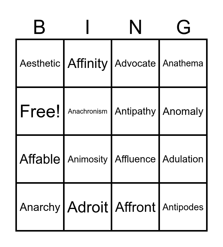 AP Lang Vocabulary #3 Bingo Card