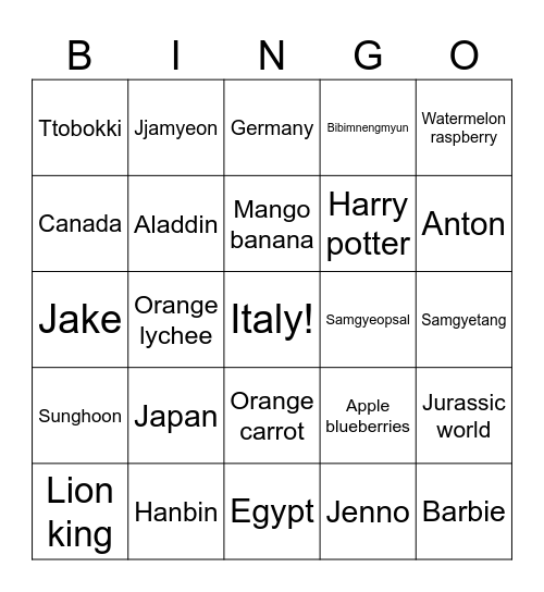 Untitled Bingo Card