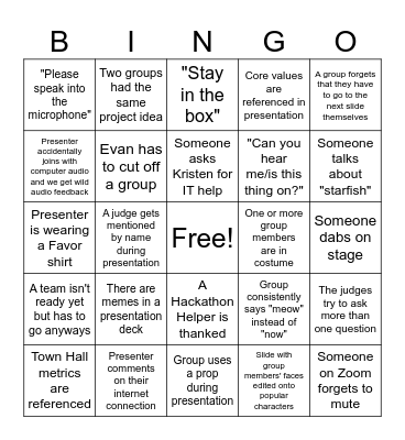 2023 Hackathon Bingo Card