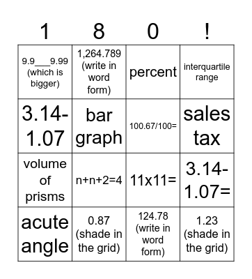 7th Grade Math Bingo Card