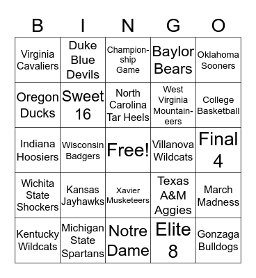 March Madness Bingo Card