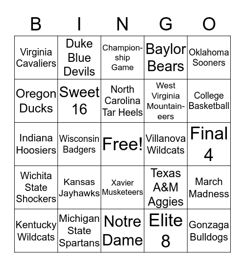 March Madness Bingo Card