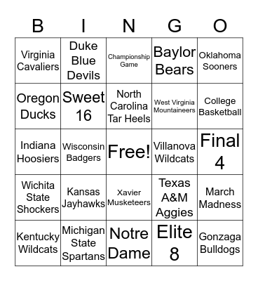 March Madness Bingo Card