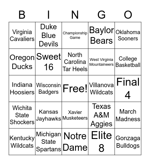 March Madness Bingo Card