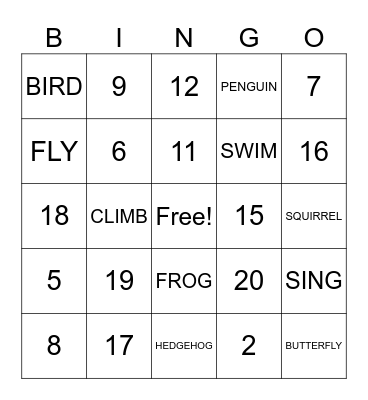 ANIMALS AND NUMBERS Bingo Card