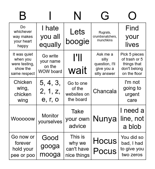 Mrs. Gois' Catchphrase Bingo Card