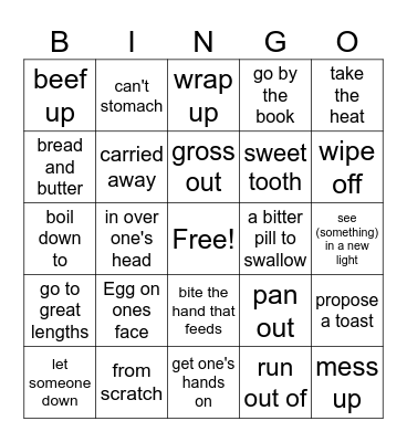 Food Idioms Bingo Card